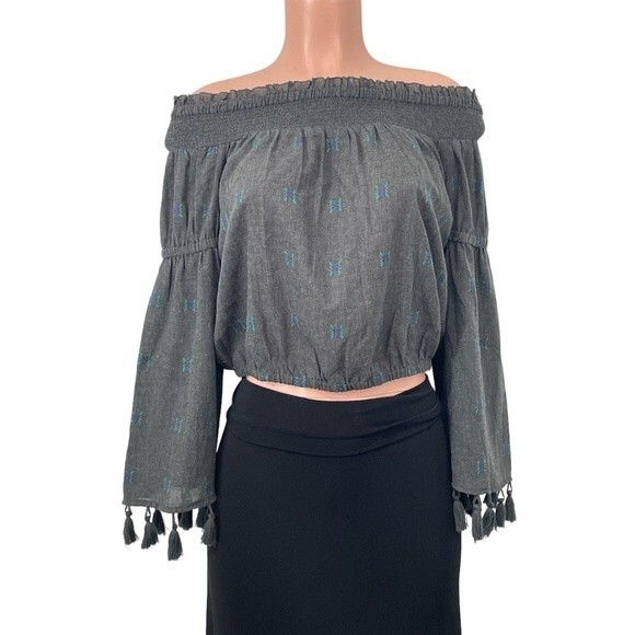 EARTHBOUND Off the Shoulder Tassel Blouse Top Boho Shirt Size LARGE - Picture 10 of 10